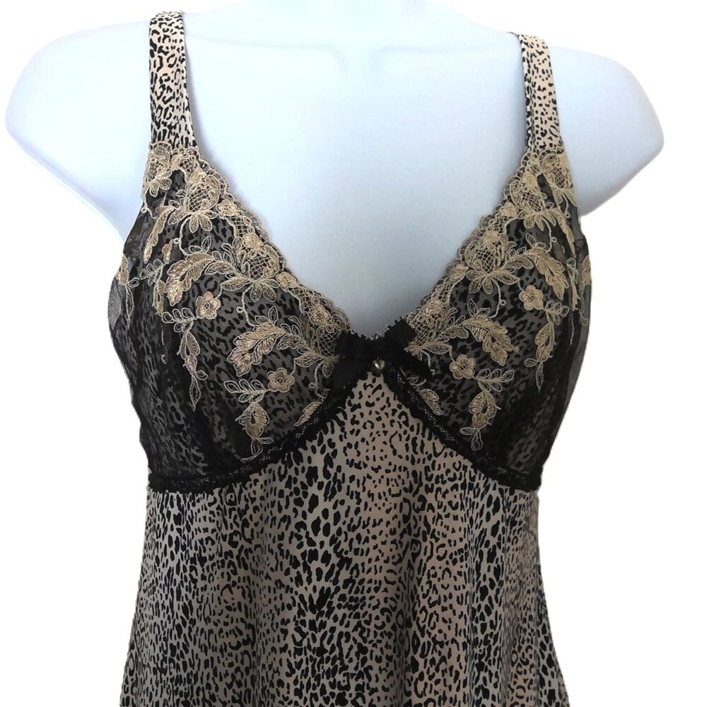 New Soma Intimates Chemise Cheetah PrintSlip Nightie Mesh & Lace Trim NWOT XS - Picture 2 of 5